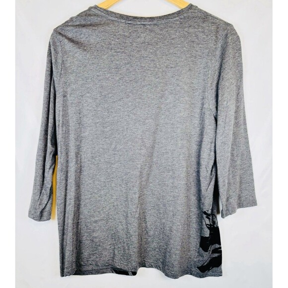 Talbots Black Gray Floral Crew Neck Pullover 3/4 Sleeve T Shirt Top Plus 2XP - Picture 7 of 7